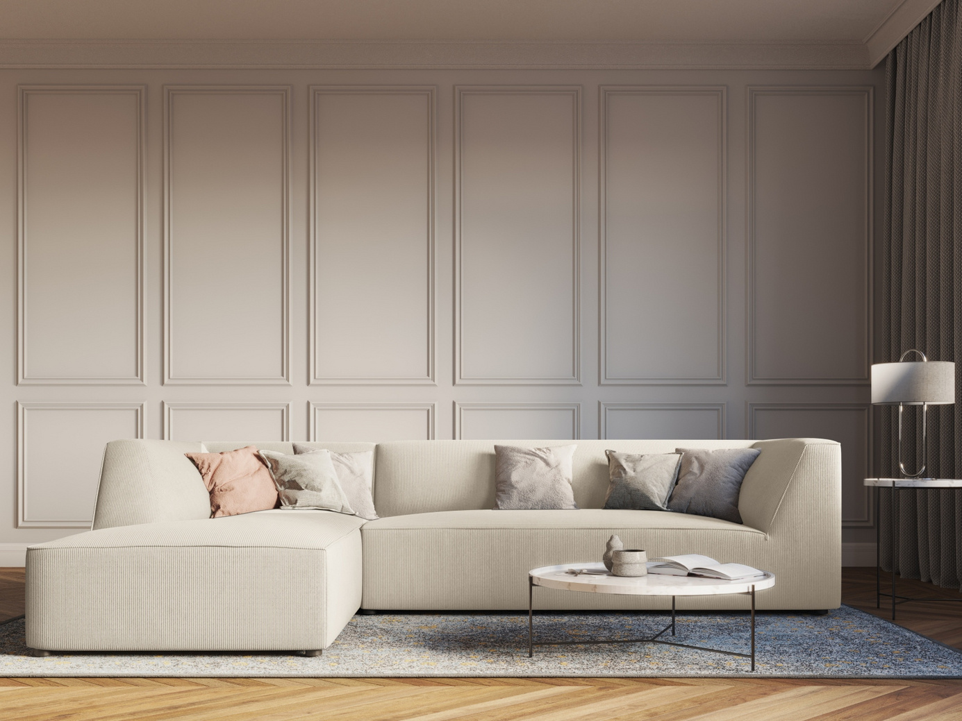 Cosmopolitan Design venstrevendt modulhjørnesofa, "Siena", 4-seter, 273 × 180 × 69 cm, Scala, svarte plastben, Variant LC_M_100