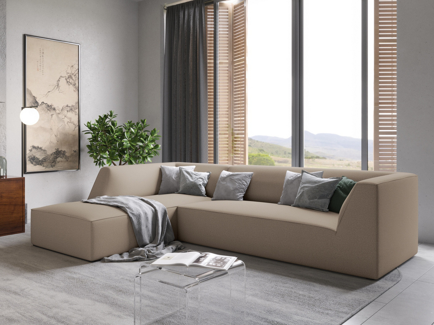 Cosmopolitan Design venstrevendt modulhjørnesofa, "Siena", 4-seter, 273 × 180 × 69 cm, Ottawa, svarte plastben, Variant LC_M_137