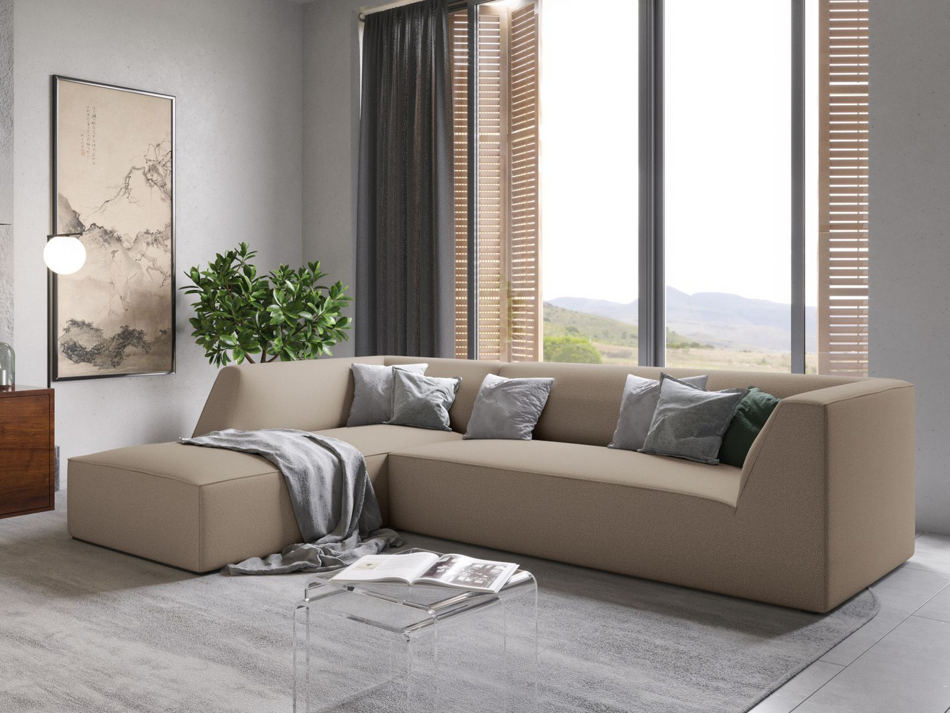 Cosmopolitan Design venstrevendt modulhjørnesofa, "Siena", 4-seter, 273 × 180 × 69 cm, Ottawa, svarte plastben, Variant LC_M_137