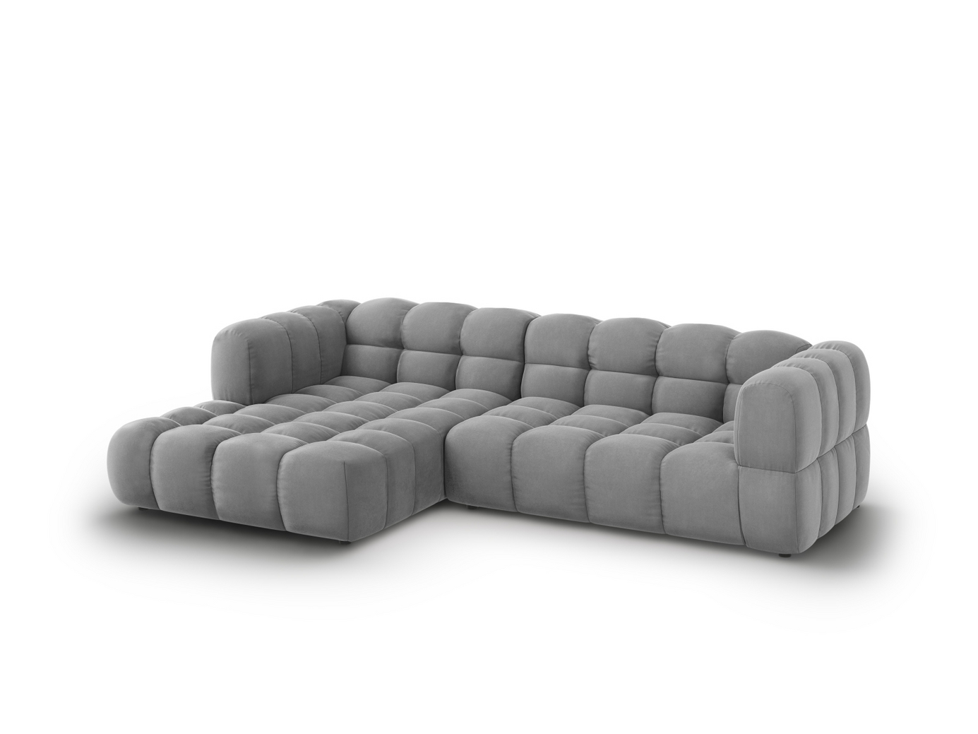 Cosmopolitan Design venstrevendt fløyelsmodulhjørnesofa, "Sky", 4-seter, 272 × 162 × 70 cm, Casino, svarte plastben