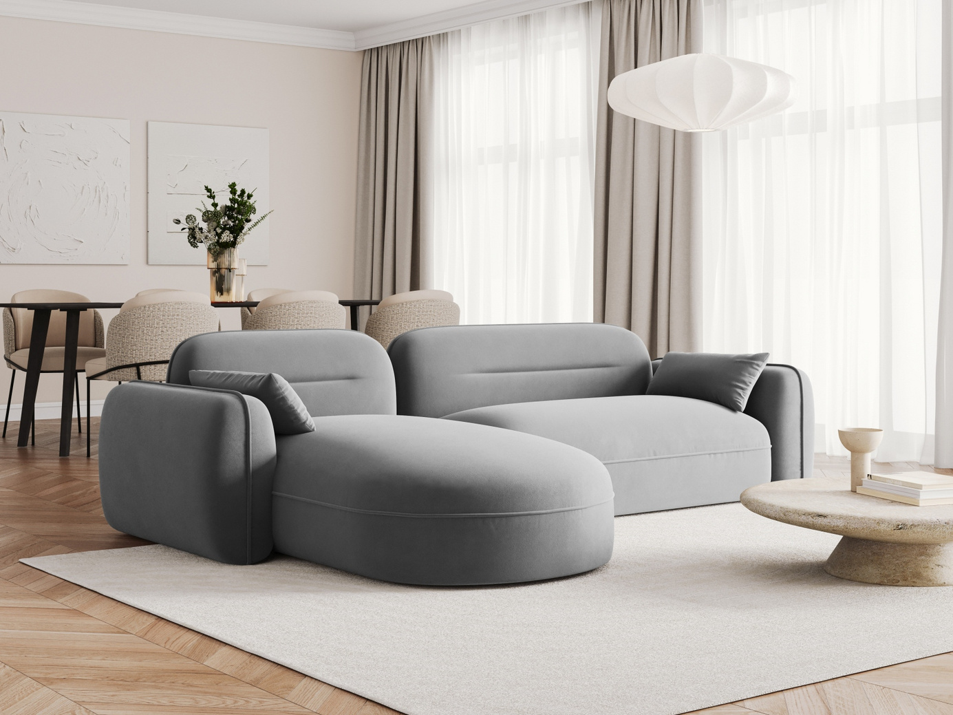 Cosmopolitan Design venstrevendt fløyelsmodulhjørnesofa, "Sydney", 4-seter, 275 × 165 × 70 cm, Casino, svarte plastben