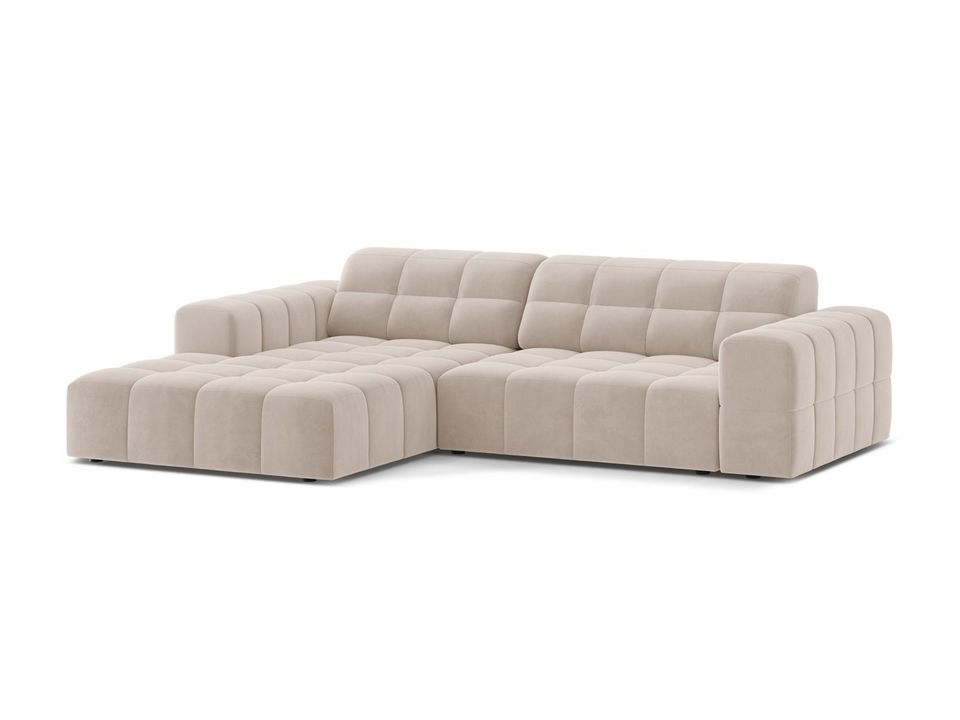 Cosmopolitan Design venstrevendt fløyelshjørnesofa, "Chicago", 3-seter, 234 × 167 × 78 cm, Venus, svarte plastben