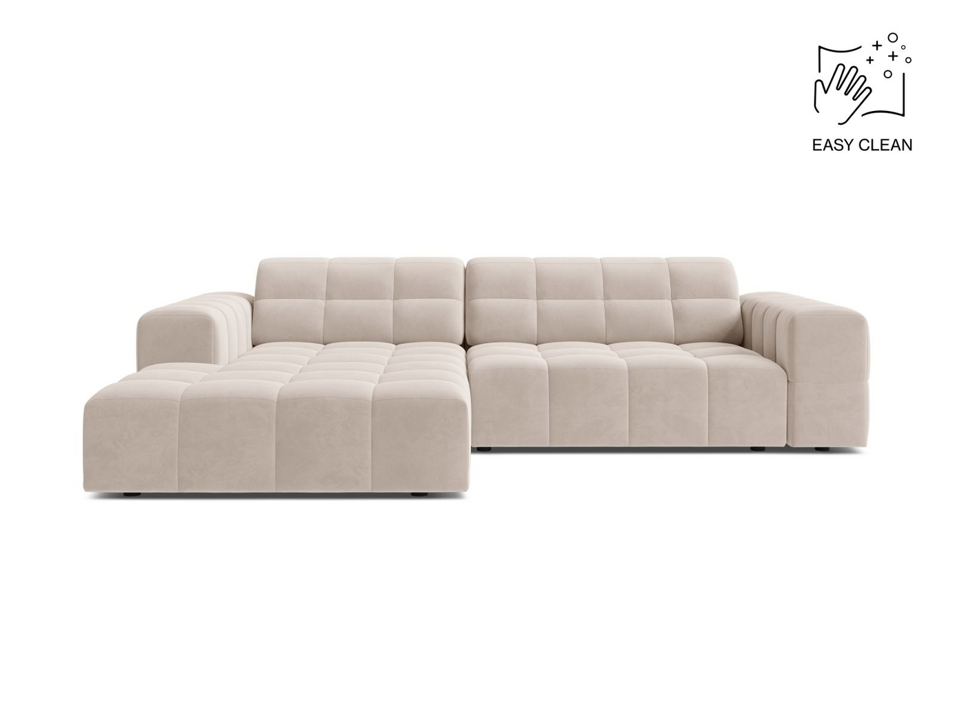 Cosmopolitan Design venstrevendt fløyelshjørnesofa, "Chicago", 3-seter, 234 × 167 × 78 cm, Venus, svarte plastben