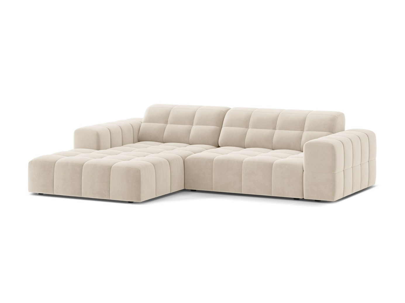 Cosmopolitan Design venstrevendt fløyelshjørnesofa, "Chicago", 3-seter, 234 × 167 × 78 cm, Bluvel, svarte plastben