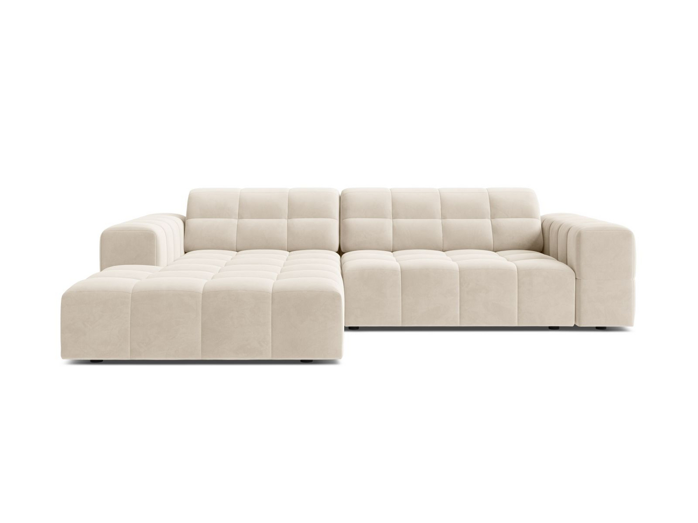Cosmopolitan Design venstrevendt fløyelshjørnesofa, "Chicago", 3-seter, 234 × 167 × 78 cm, Bluvel, svarte plastben