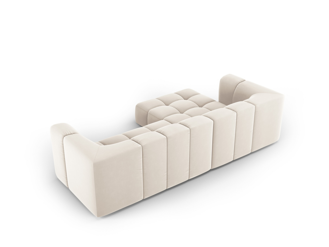 Cosmopolitan Design venstrevendt fløyelsmodulhjørnesofa, "Moritz", 3-seter, 256 × 160 × 70 cm, Bluvel, svarte plastben