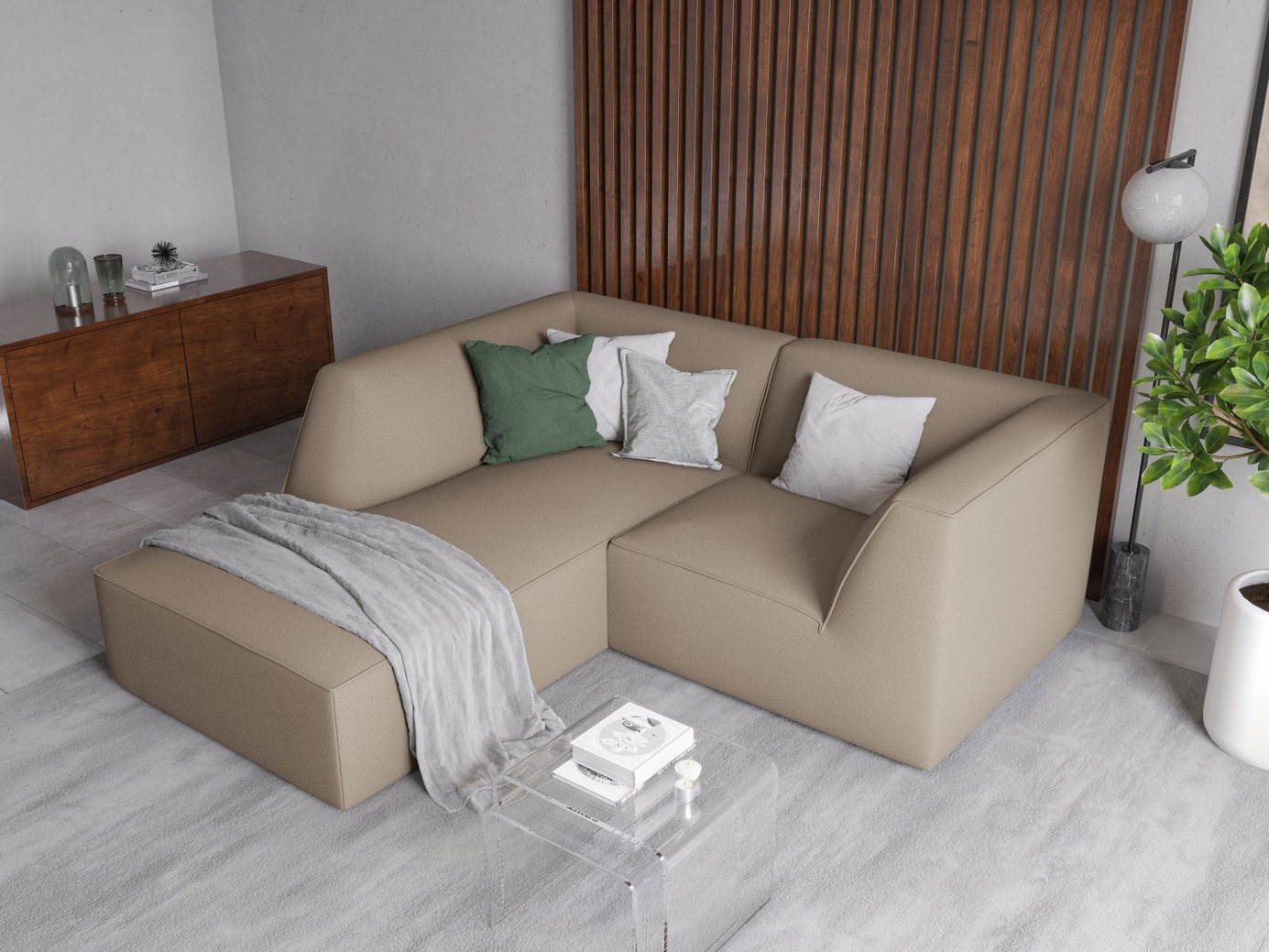 Cosmopolitan Design venstrevendt modulhjørnesofa, "Siena", 3-seter, 186 × 180 × 69 cm, Ottawa, svarte plastben