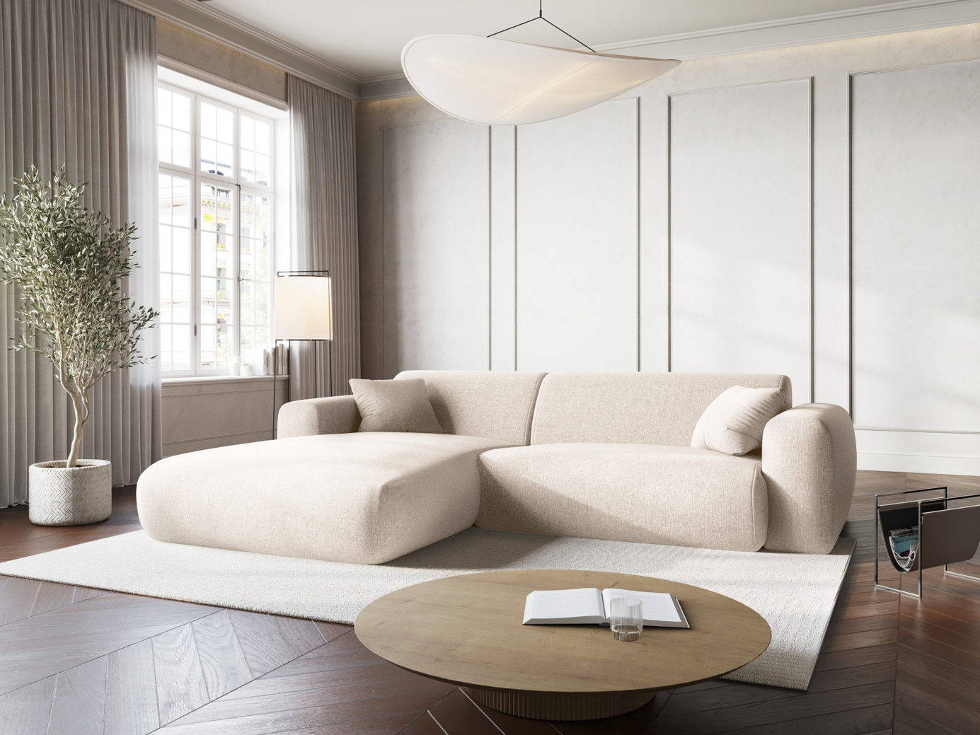 Cosmopolitan Design venstrevendt hjørnesofa, "Nolio", 4-seter, 235 × 170 × 72 cm, Haga, svarte plastben