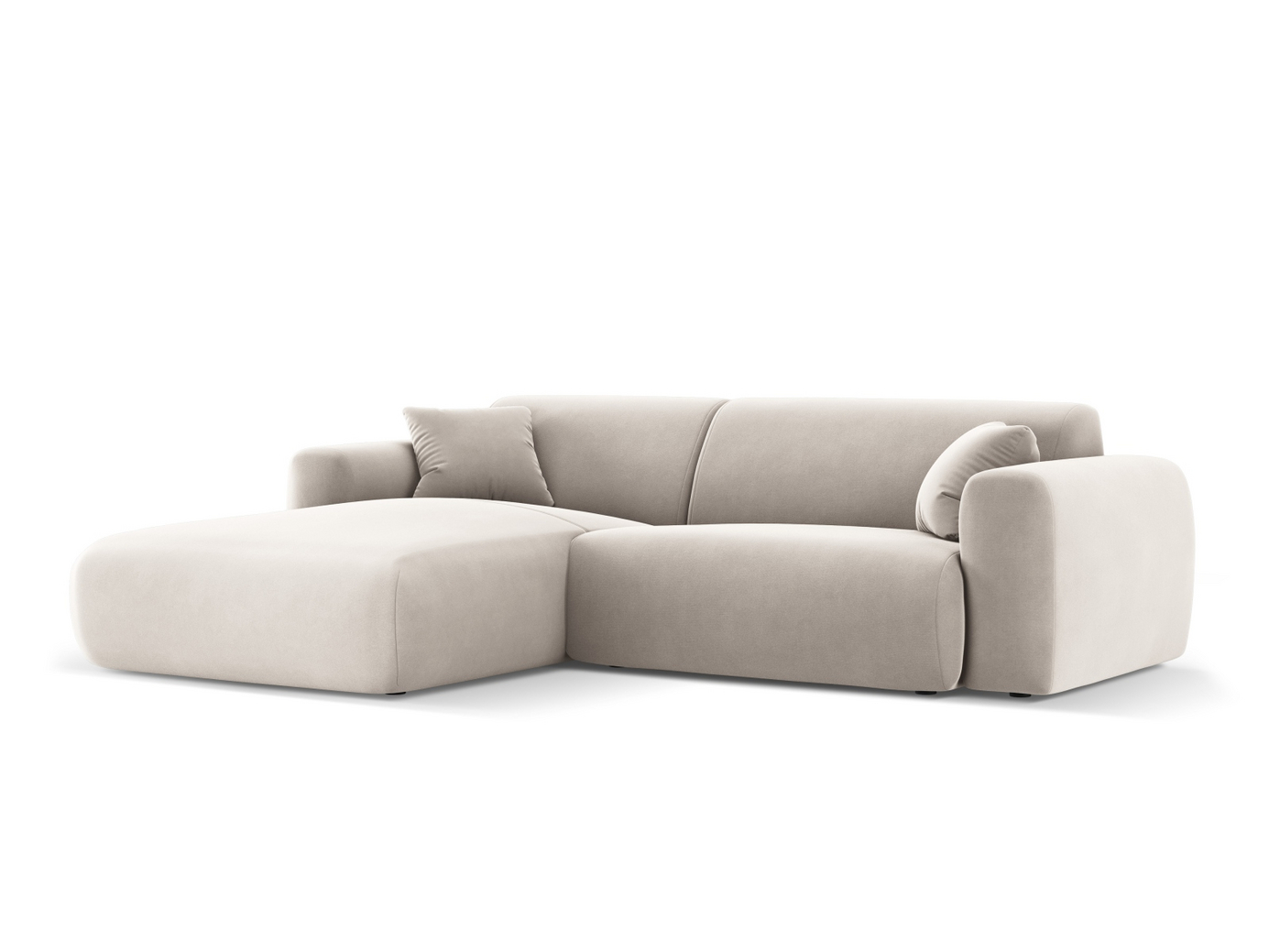 Cosmopolitan Design venstrevendt fløyelshjørnesofa, "Nolio", 4-seter, 235 × 170 × 72 cm, Casino, svarte plastben
