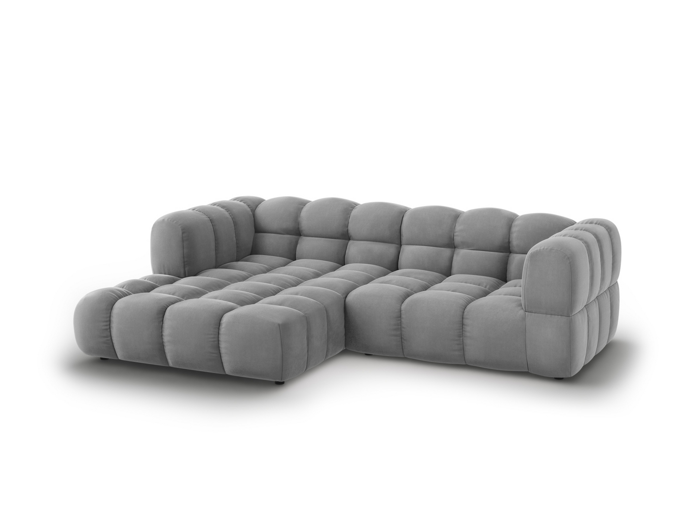 Cosmopolitan Design venstrevendt fløyelsmodulhjørnesofa, "Sky", 3-seter, 244 × 162 × 70 cm, Casino, svarte plastben