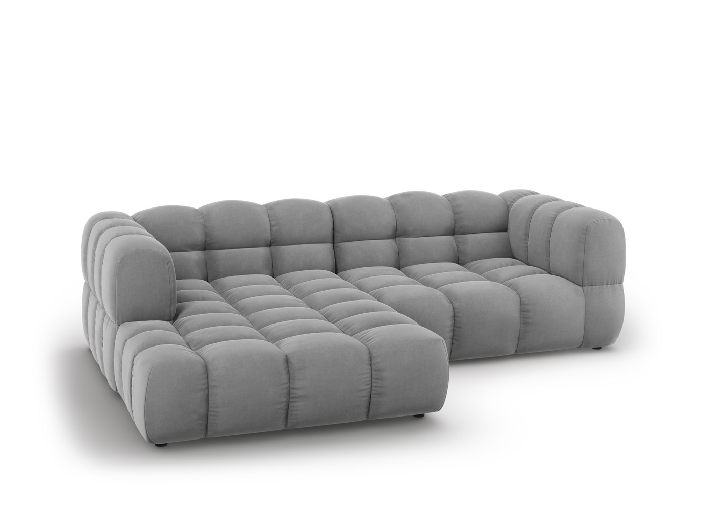 Cosmopolitan Design venstrevendt fløyelsmodulhjørnesofa, "Sky", 3-seter, 244 × 162 × 70 cm, Casino, svarte plastben