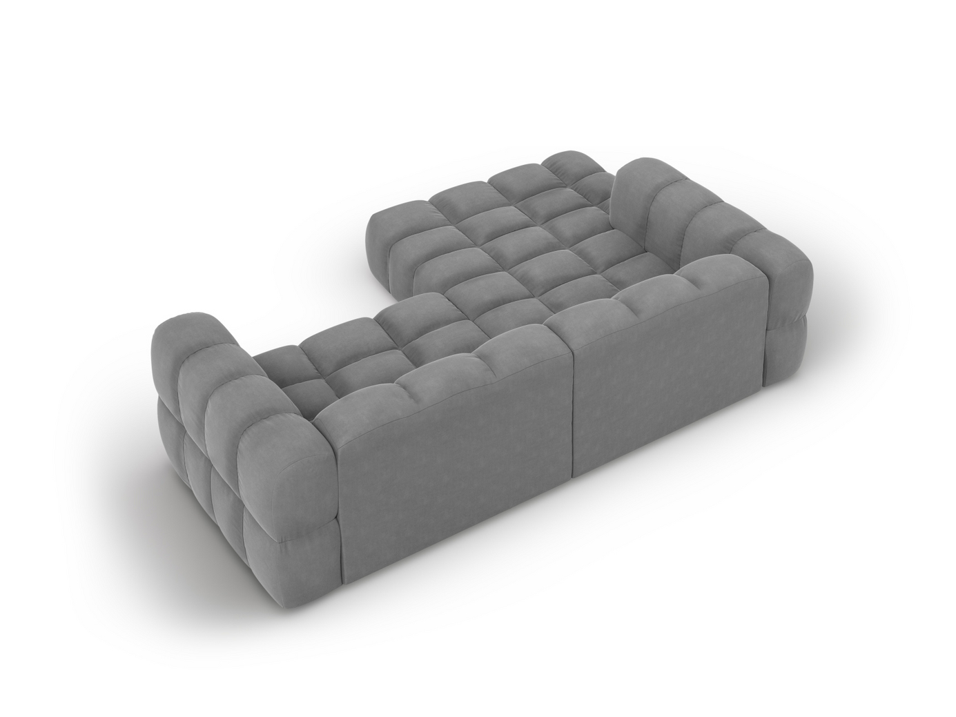 Cosmopolitan Design venstrevendt fløyelsmodulhjørnesofa, "Sky", 3-seter, 244 × 162 × 70 cm, Casino, svarte plastben
