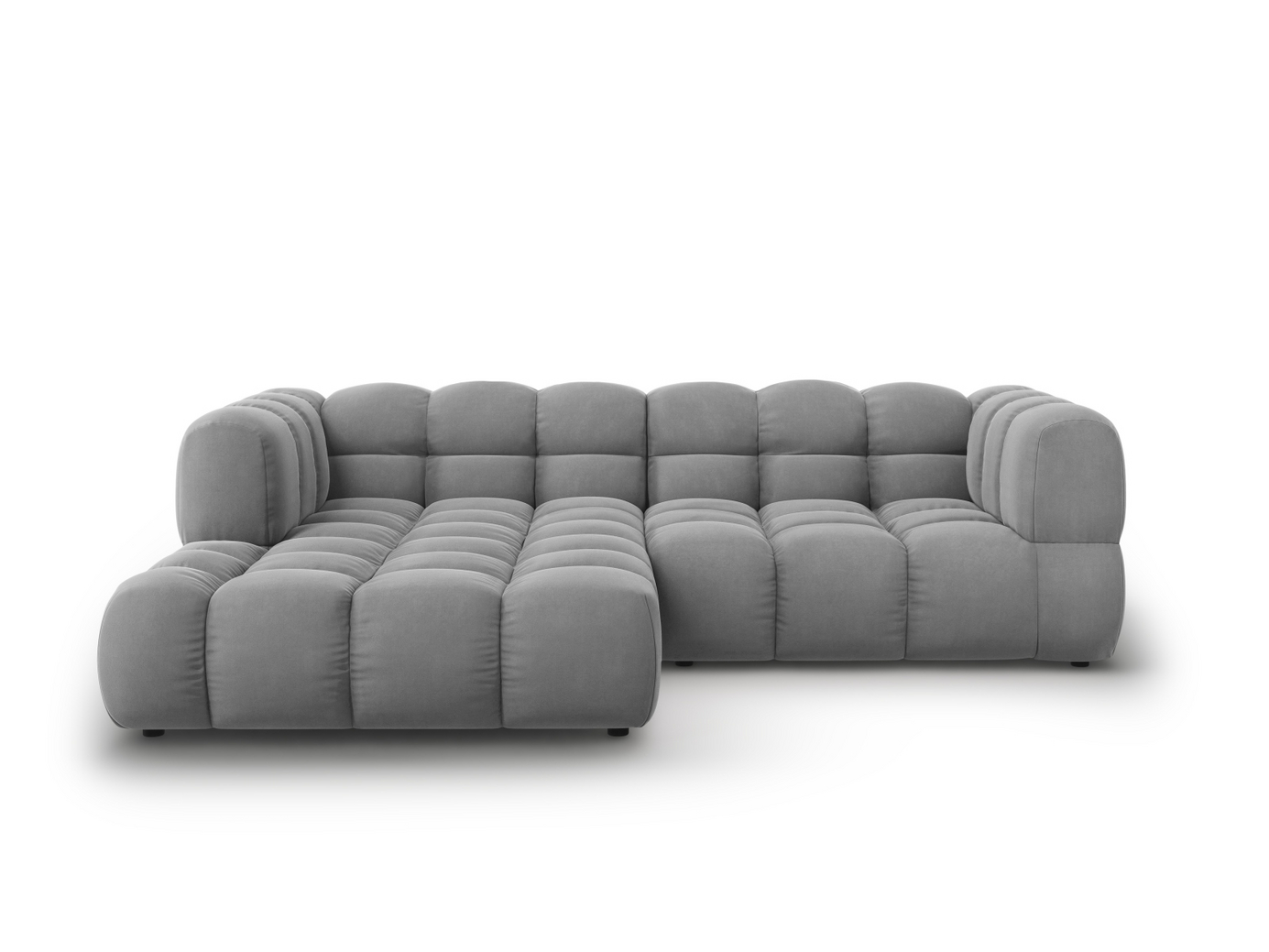 Cosmopolitan Design venstrevendt fløyelsmodulhjørnesofa, "Sky", 3-seter, 244 × 162 × 70 cm, Casino, svarte plastben