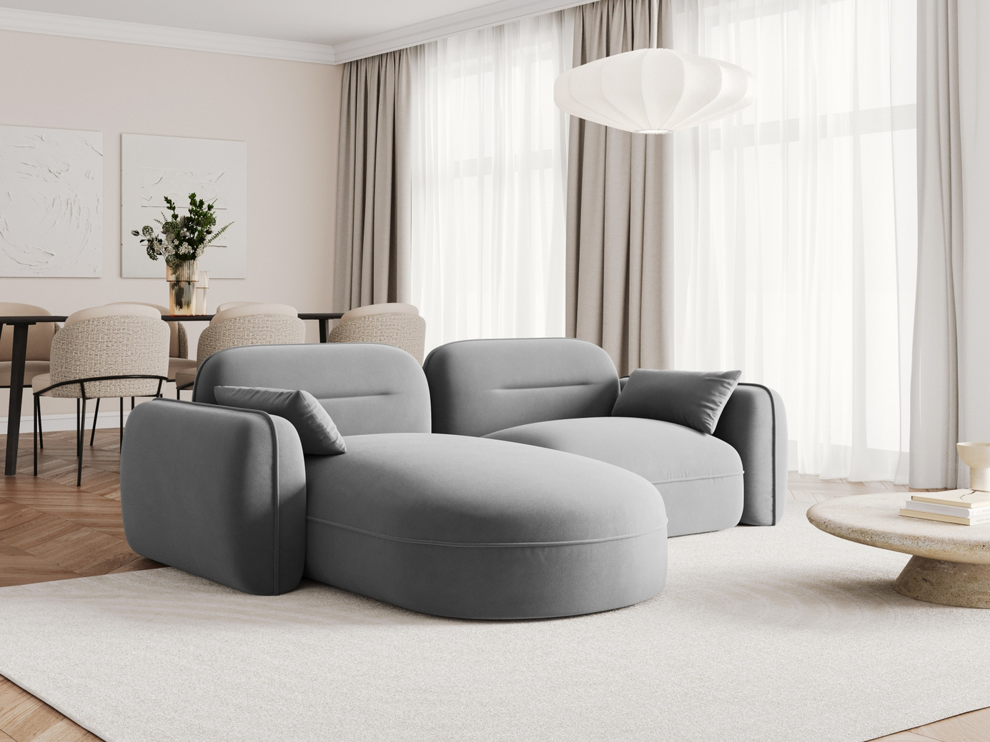 Cosmopolitan Design venstrevendt fløyelsmodulhjørnesofa, "Sydney", 3-seter, 230 × 165 × 70 cm, Casino, svarte plastben