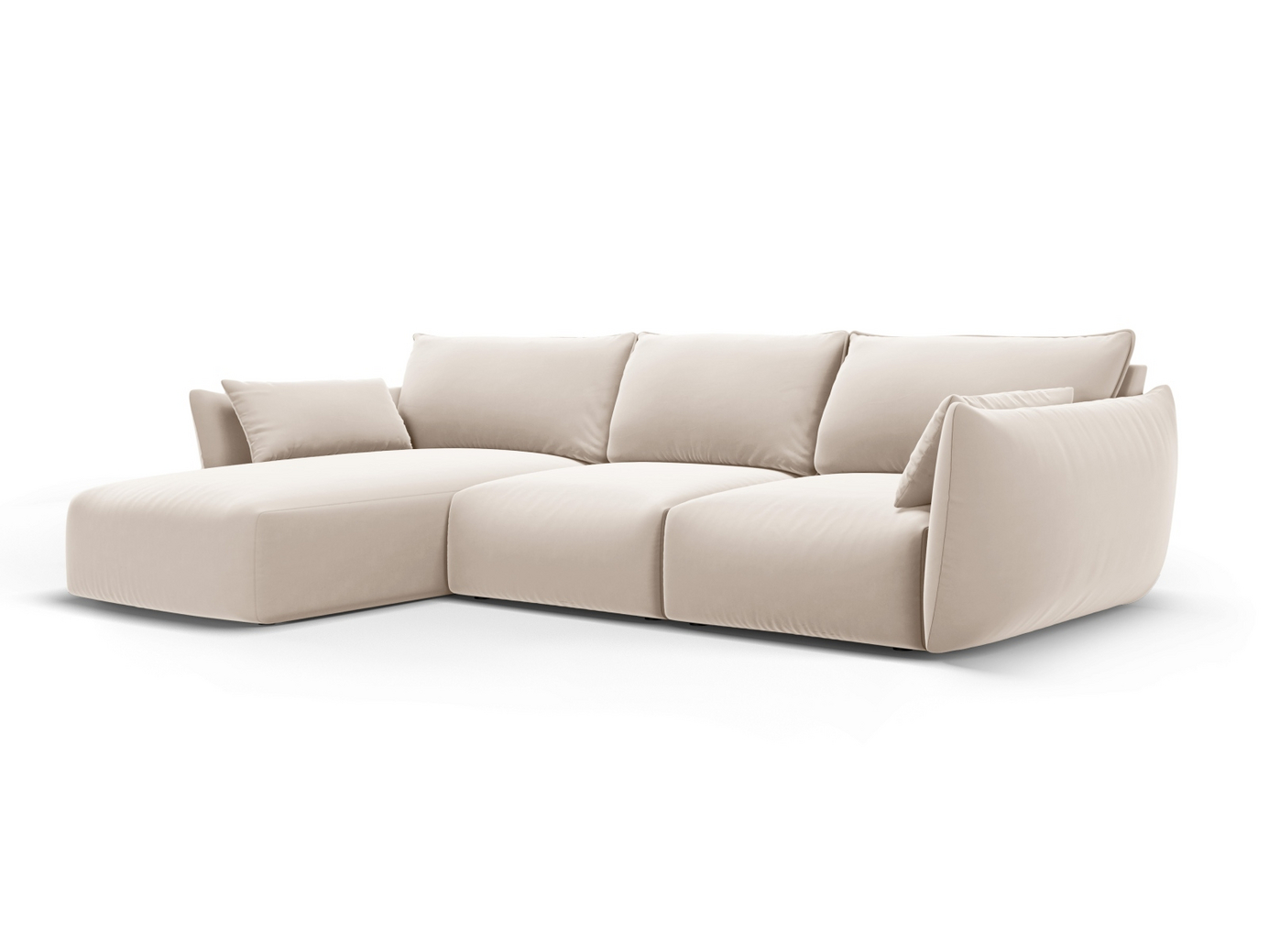 Cosmopolitan Design venstrevendt fløyelshjørnesofa, "Matera", 5-seter, 280 × 171 × 85 cm, Salvador, svarte plastben