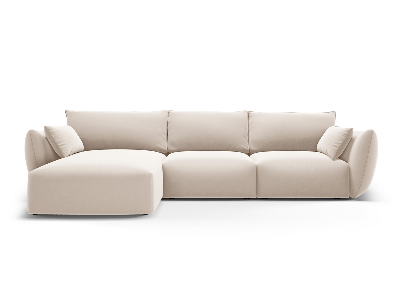 Cosmopolitan Design venstrevendt fløyelshjørnesofa, "Matera", 5-seter, 280 × 171 × 85 cm, Salvador, svarte plastben