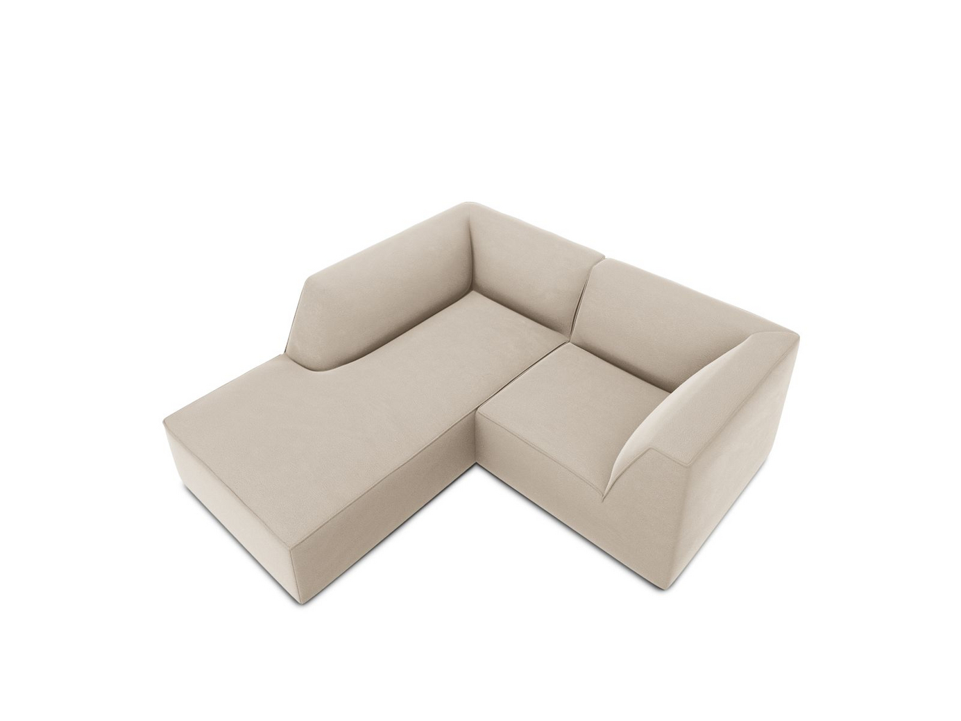 Cosmopolitan Design venstrevendt fløyelsmodulhjørnesofa, "Siena", 3-seter, 186 × 180 × 69 cm, Salvador, svarte plastben, Variant LC_S_44
