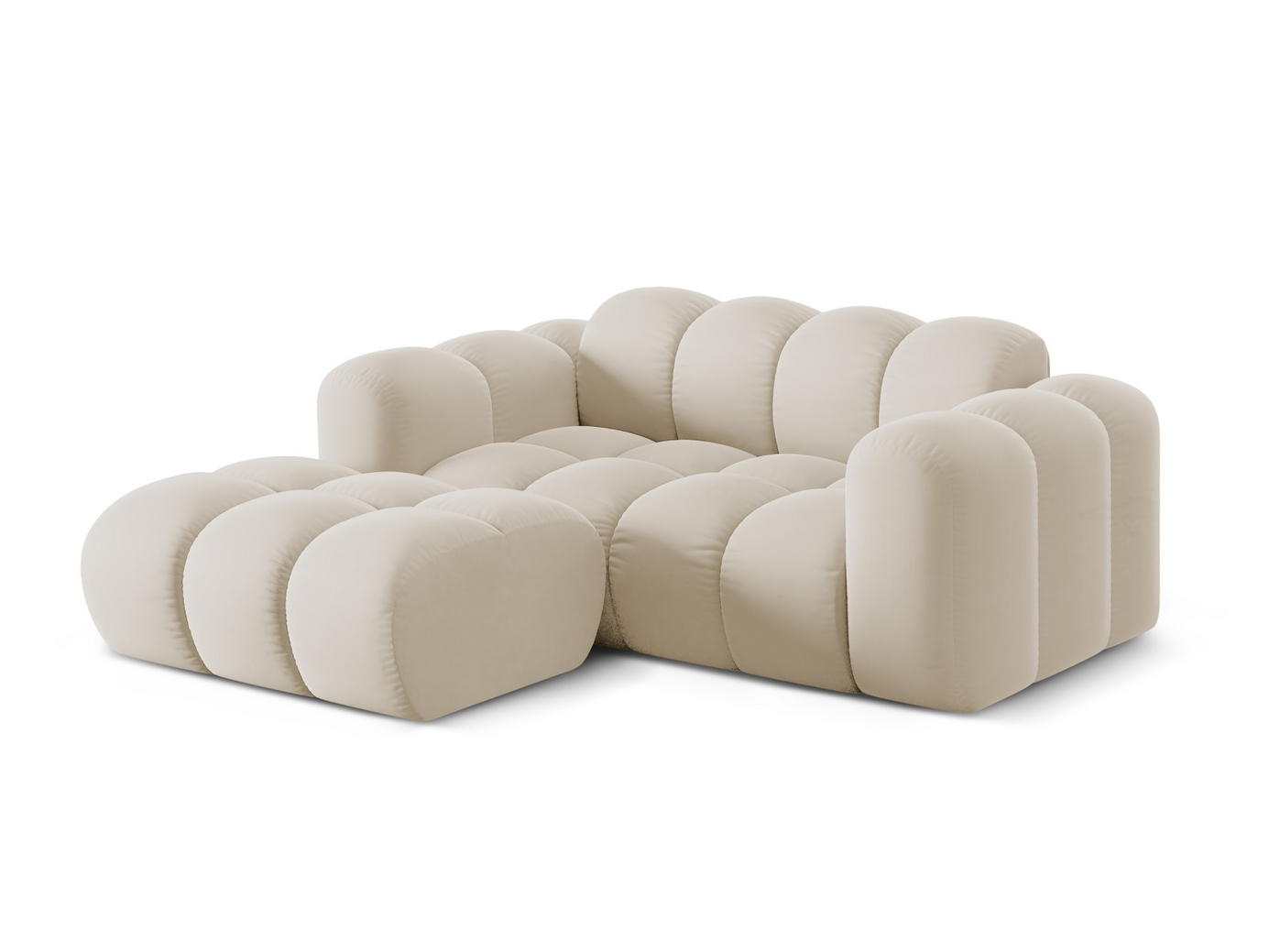 Cosmopolitan Design venstrevendt fløyelshjørnesofa, "Treno", 2-seter, 180 × 164 × 70 cm, Bluvel, svarte plastben