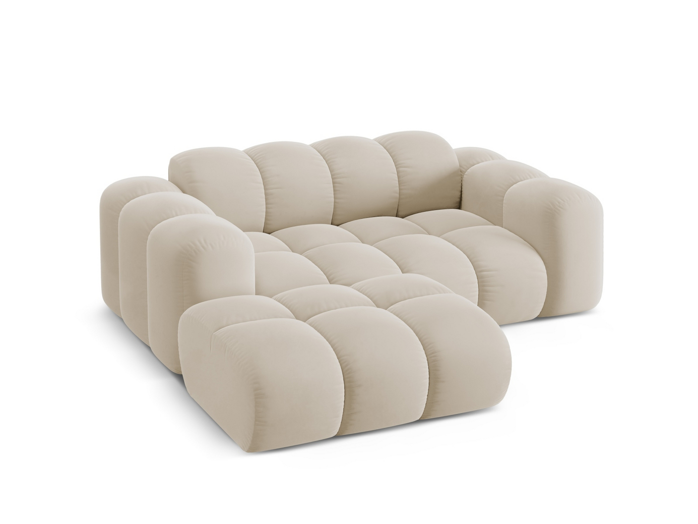 Cosmopolitan Design venstrevendt fløyelshjørnesofa, "Treno", 2-seter, 180 × 164 × 70 cm, Bluvel, svarte plastben