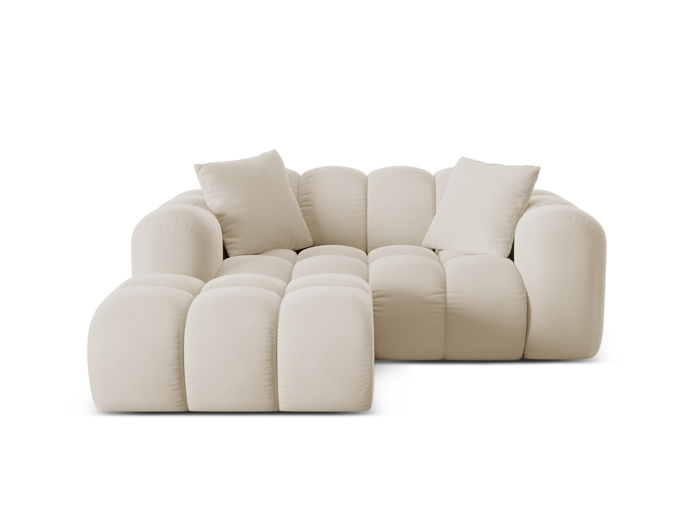 Cosmopolitan Design venstrevendt fløyelshjørnesofa, "Treno", 2-seter, 180 × 164 × 70 cm, Bluvel, svarte plastben