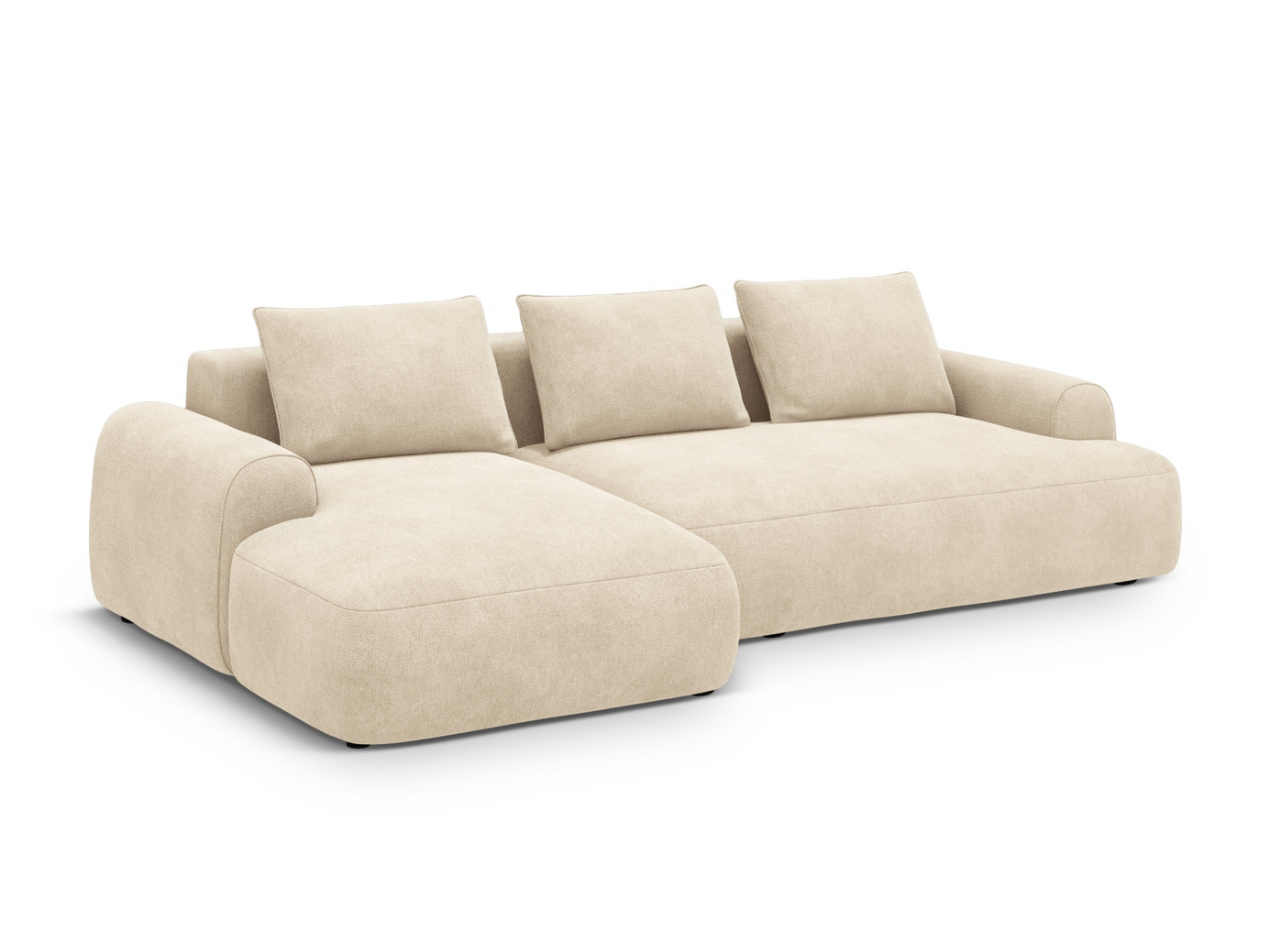 Cosmopolitan Design venstrevendt fløyelshjørnesovesofa med oppbevaring, "Calma", 3-seter, 275 × 142 × 84 cm, Vogue, svarte plastben