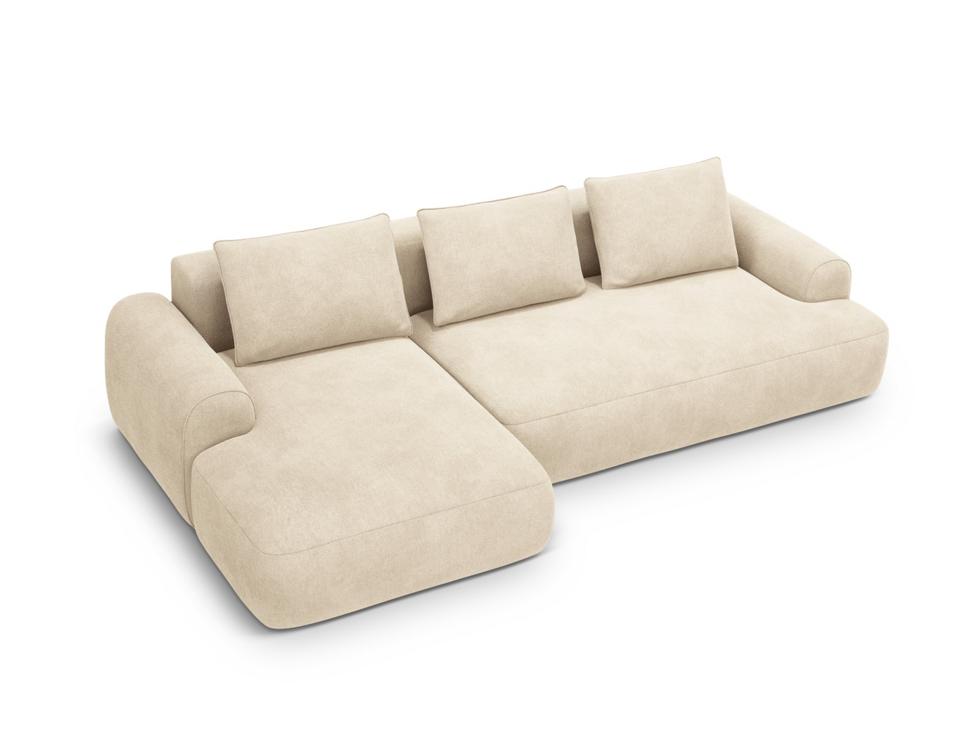 Cosmopolitan Design venstrevendt fløyelshjørnesovesofa med oppbevaring, "Calma", 3-seter, 275 × 142 × 84 cm, Vogue, svarte plastben