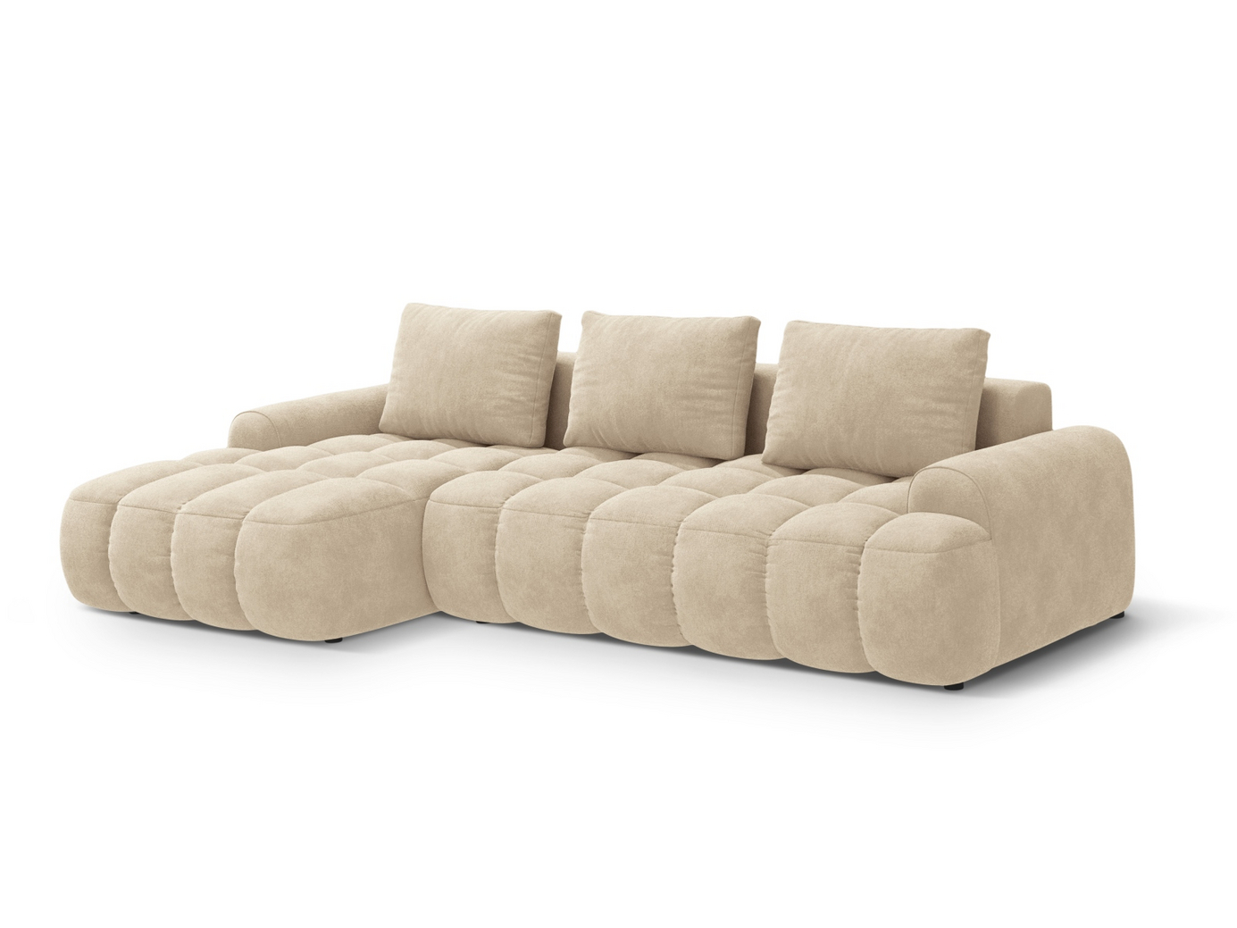 Cosmopolitan Design venstrevendt fløyelshjørnesovesofa med oppbevaring, "Linz", 3-seter, 275 × 142 × 84 cm, Vogue, svarte plastben, Variant LCF_120
