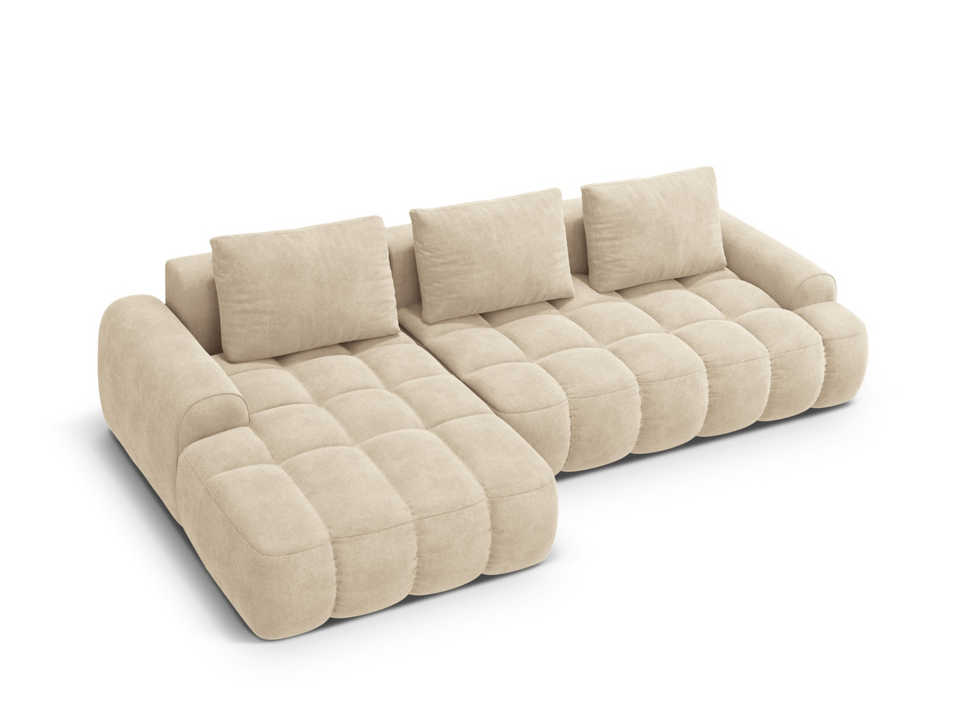 Cosmopolitan Design venstrevendt fløyelshjørnesovesofa med oppbevaring, "Linz", 3-seter, 275 × 142 × 84 cm, Vogue, svarte plastben, Variant LCF_120