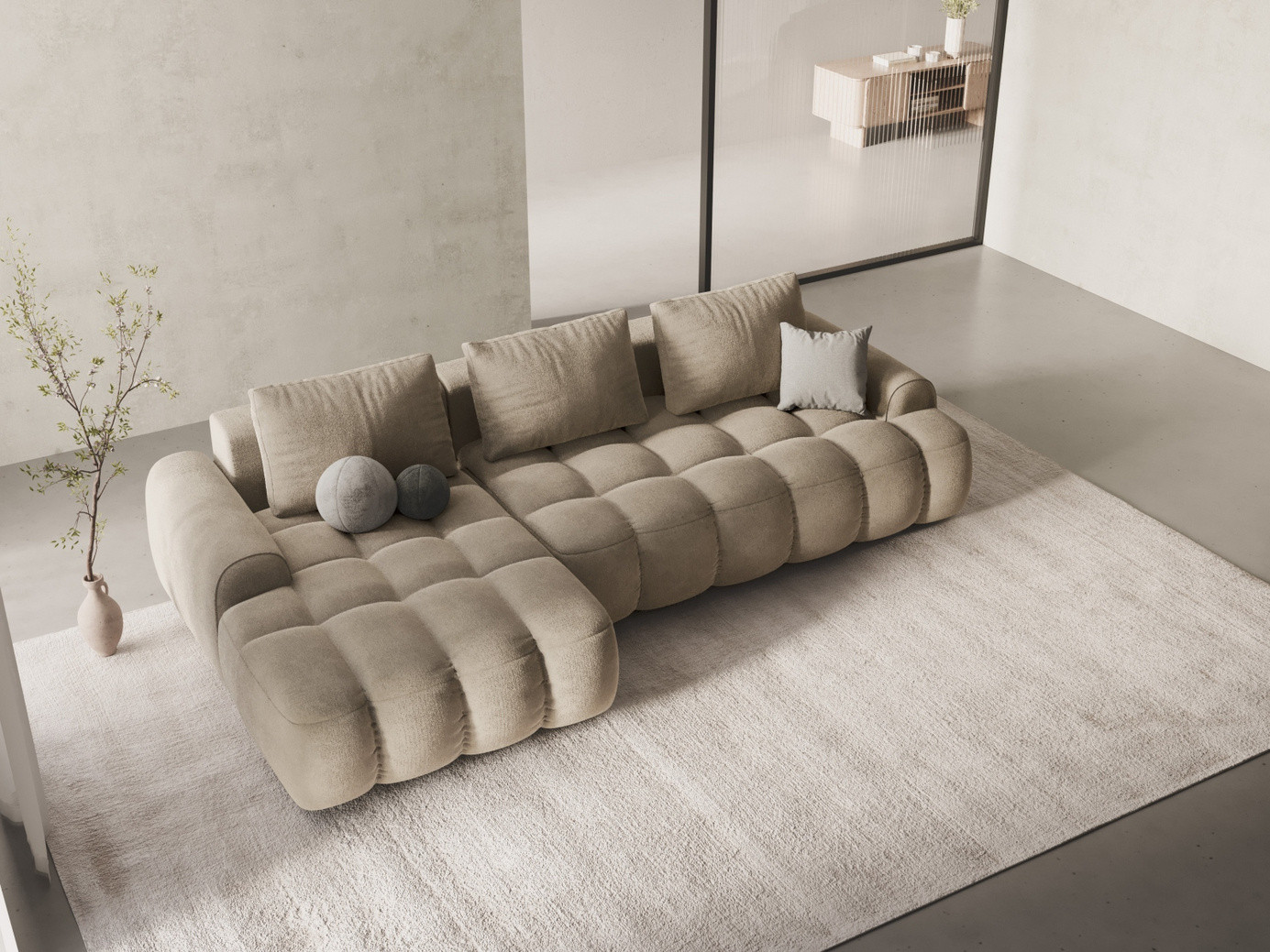 Cosmopolitan Design venstrevendt fløyelshjørnesovesofa med oppbevaring, "Linz", 3-seter, 275 × 142 × 84 cm, Vogue, svarte plastben, Variant LCF_120