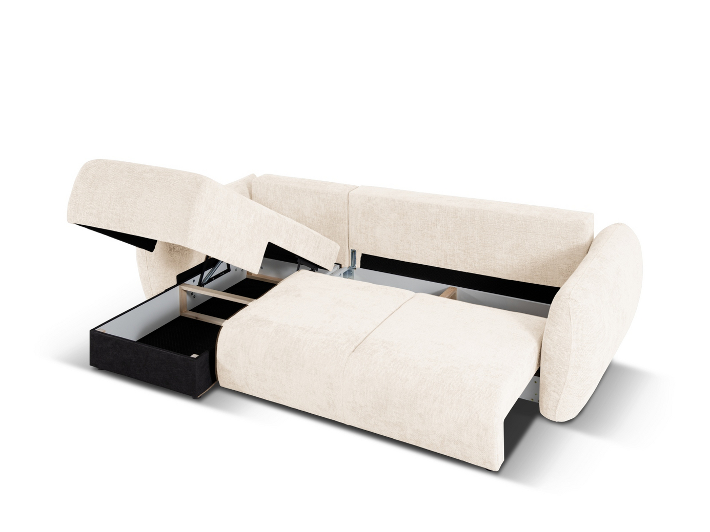 Cosmopolitan Design venstrevendt hjørnesovesofa med oppbevaring, "Matera", 4-seter, 253 × 173 × 86 cm, Haga, svarte plastben