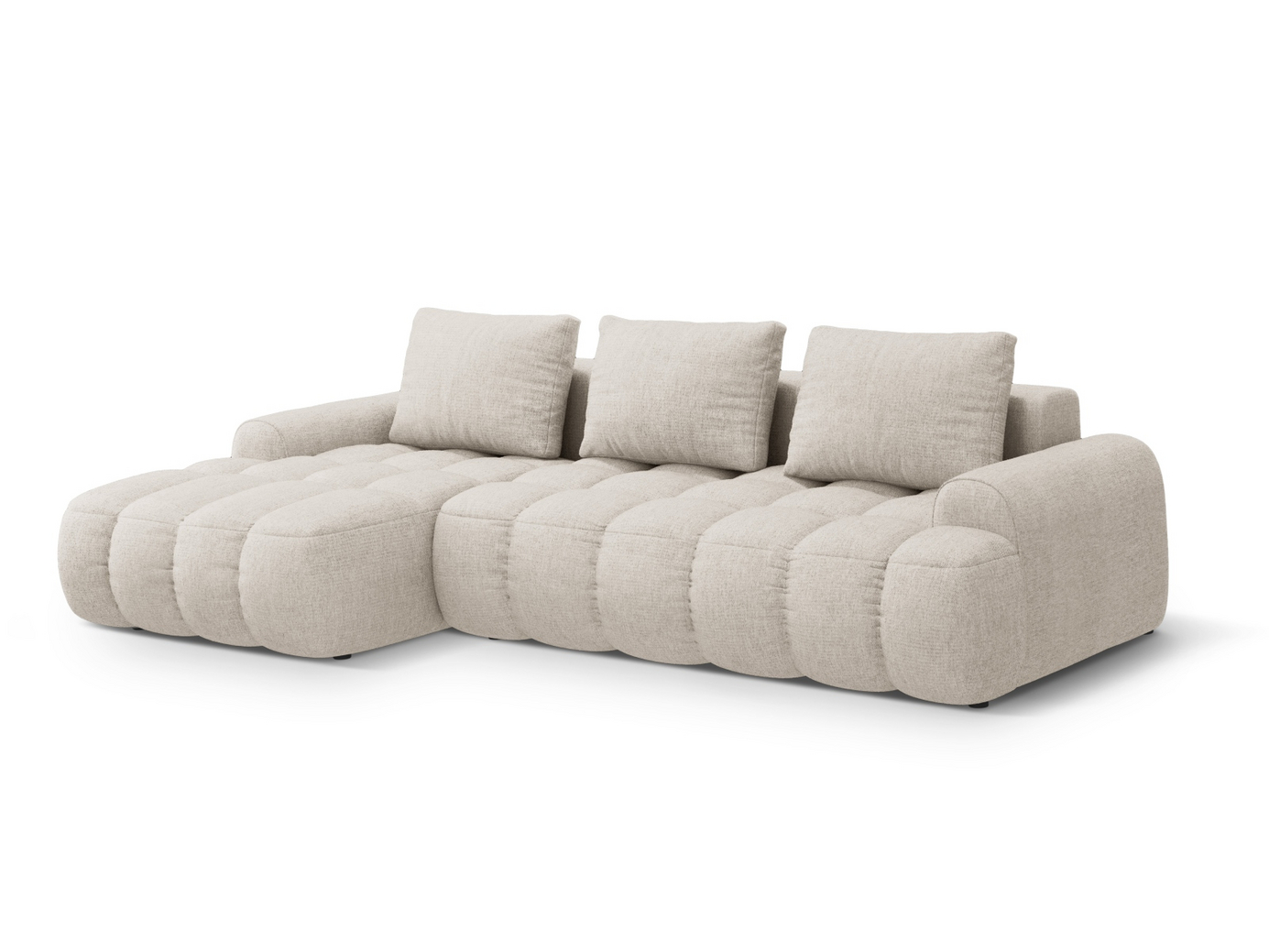 Cosmopolitan Design venstrevendt hjørnesovesofa med oppbevaring, "Linz", 3-seter, 275 × 142 × 84 cm, Sorella, svarte plastben, Variant LCF_193
