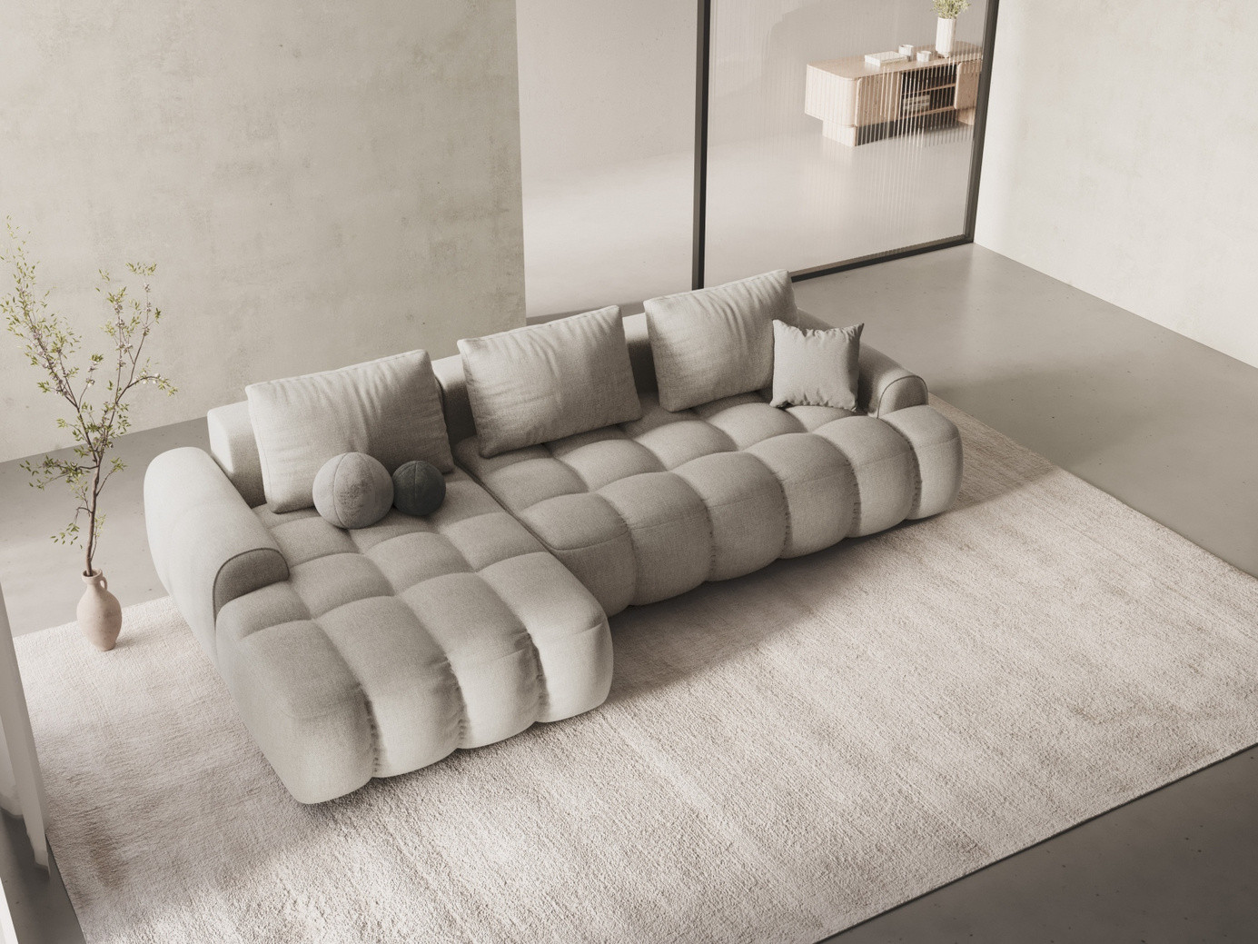 Cosmopolitan Design venstrevendt hjørnesovesofa med oppbevaring, "Linz", 3-seter, 275 × 142 × 84 cm, Sorella, svarte plastben, Variant LCF_193