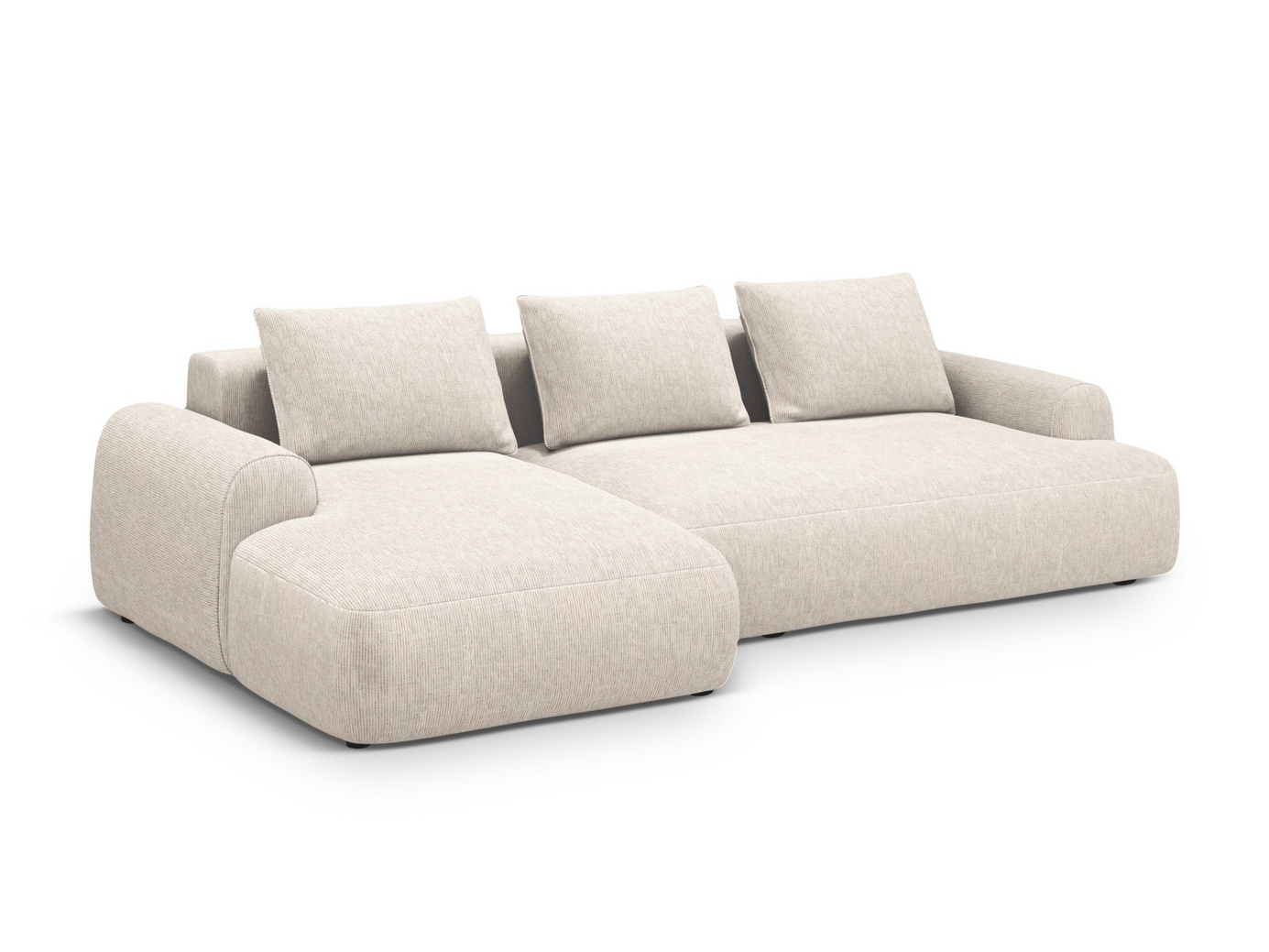 Cosmopolitan Design venstrevendt hjørnesovesofa med oppbevaring, "Calma", 3-seter, 275 × 142 × 84 cm, Baltimore, svarte plastben