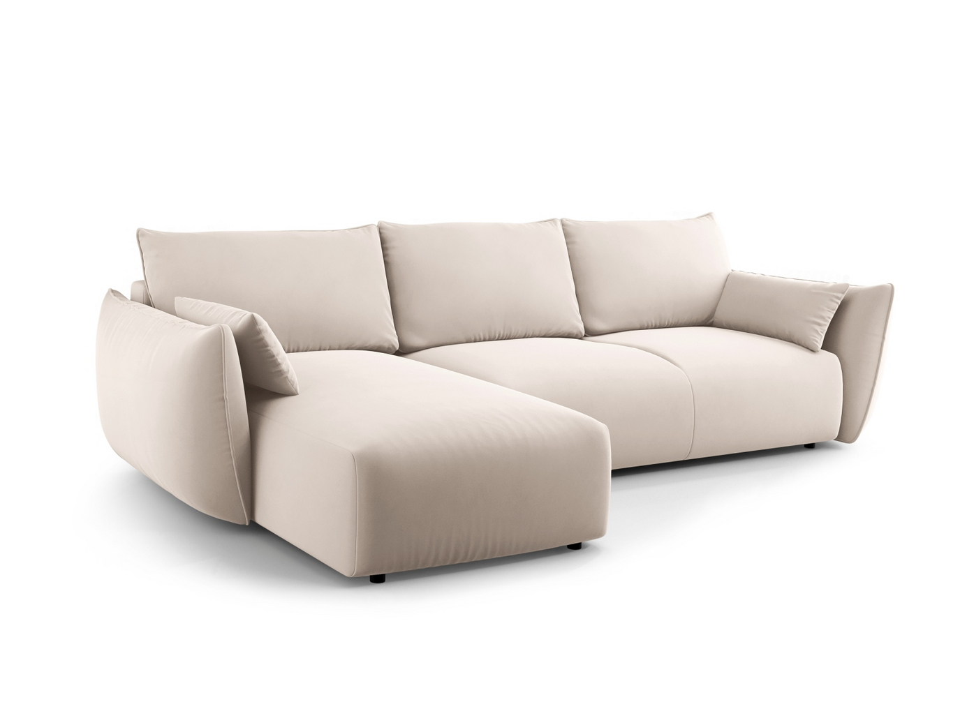 Cosmopolitan Design venstrevendt fløyelshjørnesovesofa med oppbevaring, "Matera", 4-seter, 253 × 173 × 86 cm, Salvador, svarte plastben