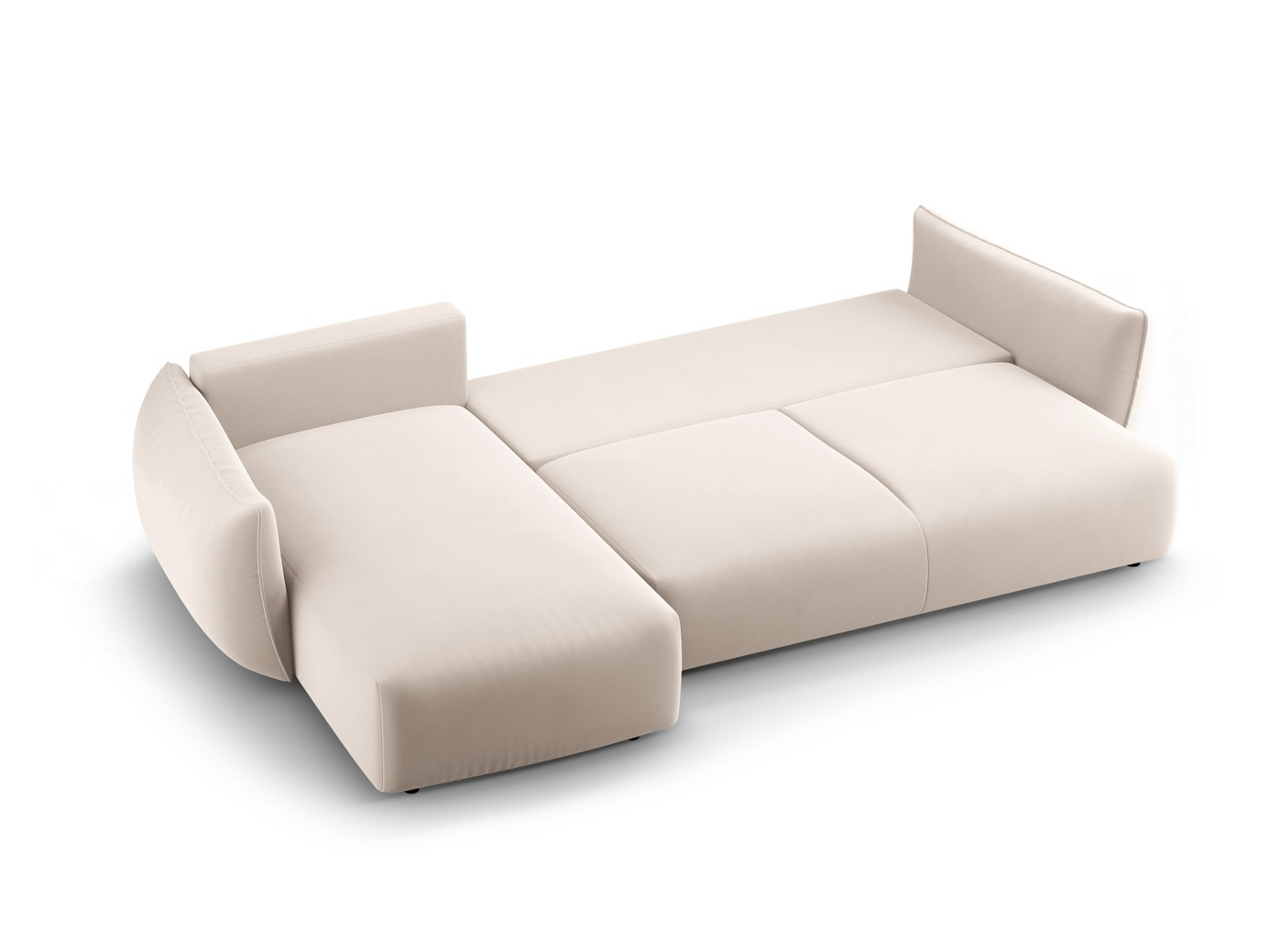 Cosmopolitan Design venstrevendt fløyelshjørnesovesofa med oppbevaring, "Matera", 4-seter, 253 × 173 × 86 cm, Salvador, svarte plastben