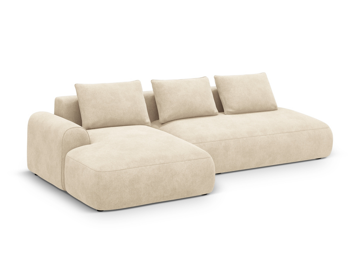 Cosmopolitan Design venstrevendt fløyelshjørnesovesofa med oppbevaring, "Calma", 5-seter, 275 × 142 × 84 cm, Vogue, svarte plastben