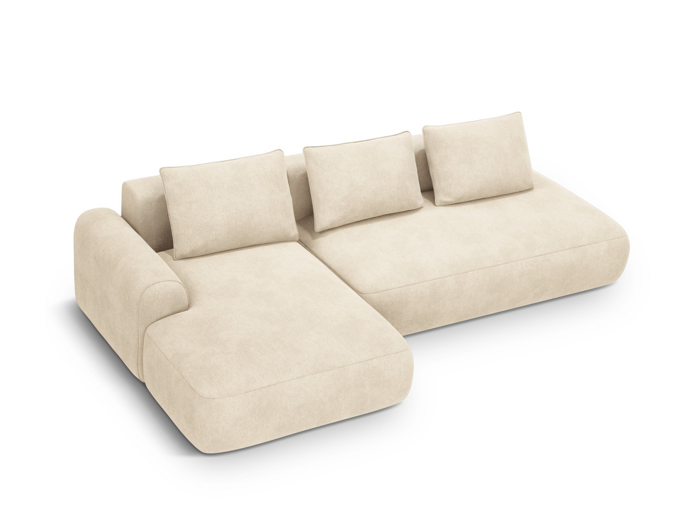 Cosmopolitan Design venstrevendt fløyelshjørnesovesofa med oppbevaring, "Calma", 5-seter, 275 × 142 × 84 cm, Vogue, svarte plastben