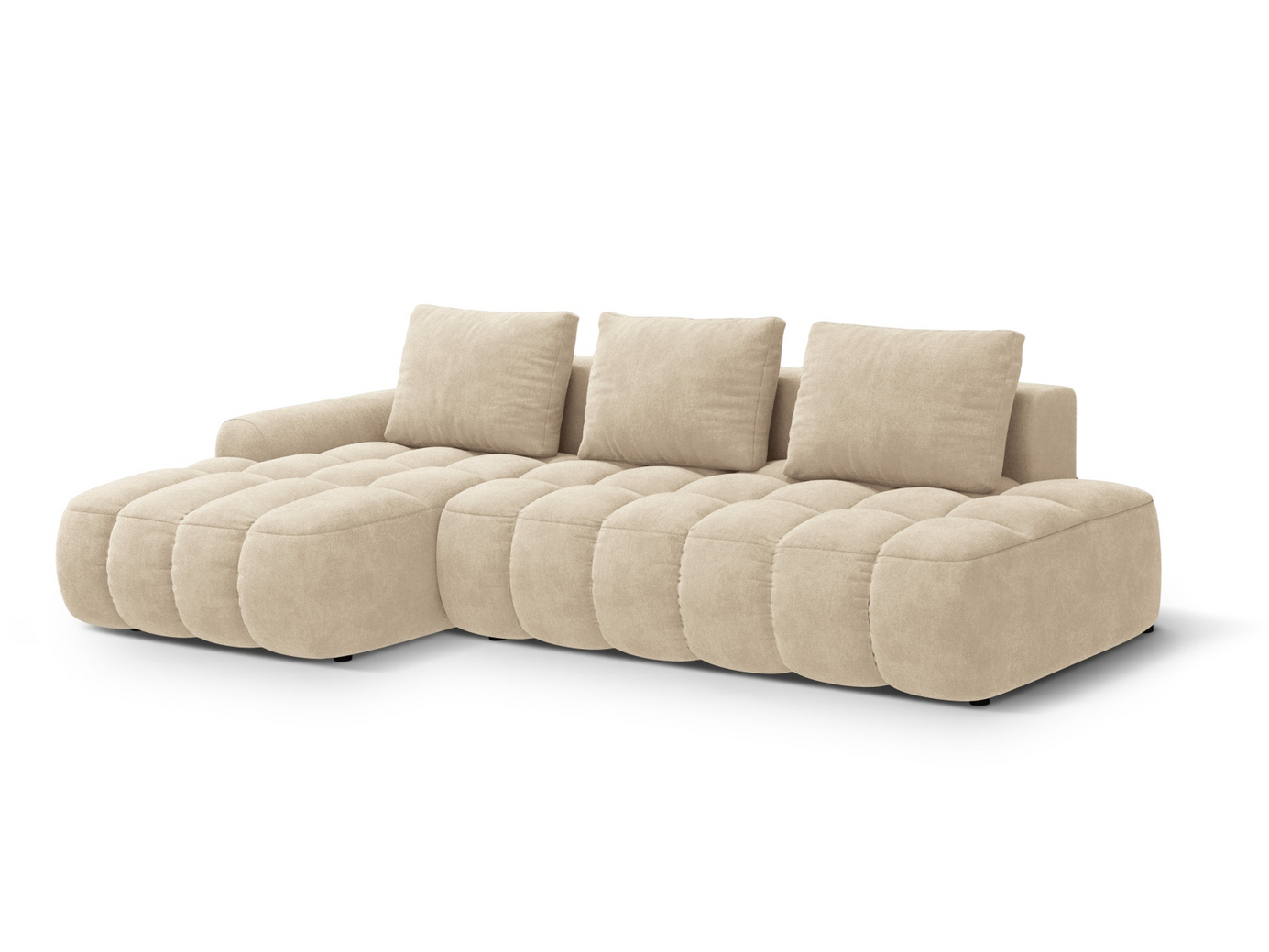 Cosmopolitan Design venstrevendt fløyelshjørnesovesofa med oppbevaring, "Linz", 3-seter, 275 × 142 × 84 cm, Vogue, svarte plastben, Variant LCFO_120