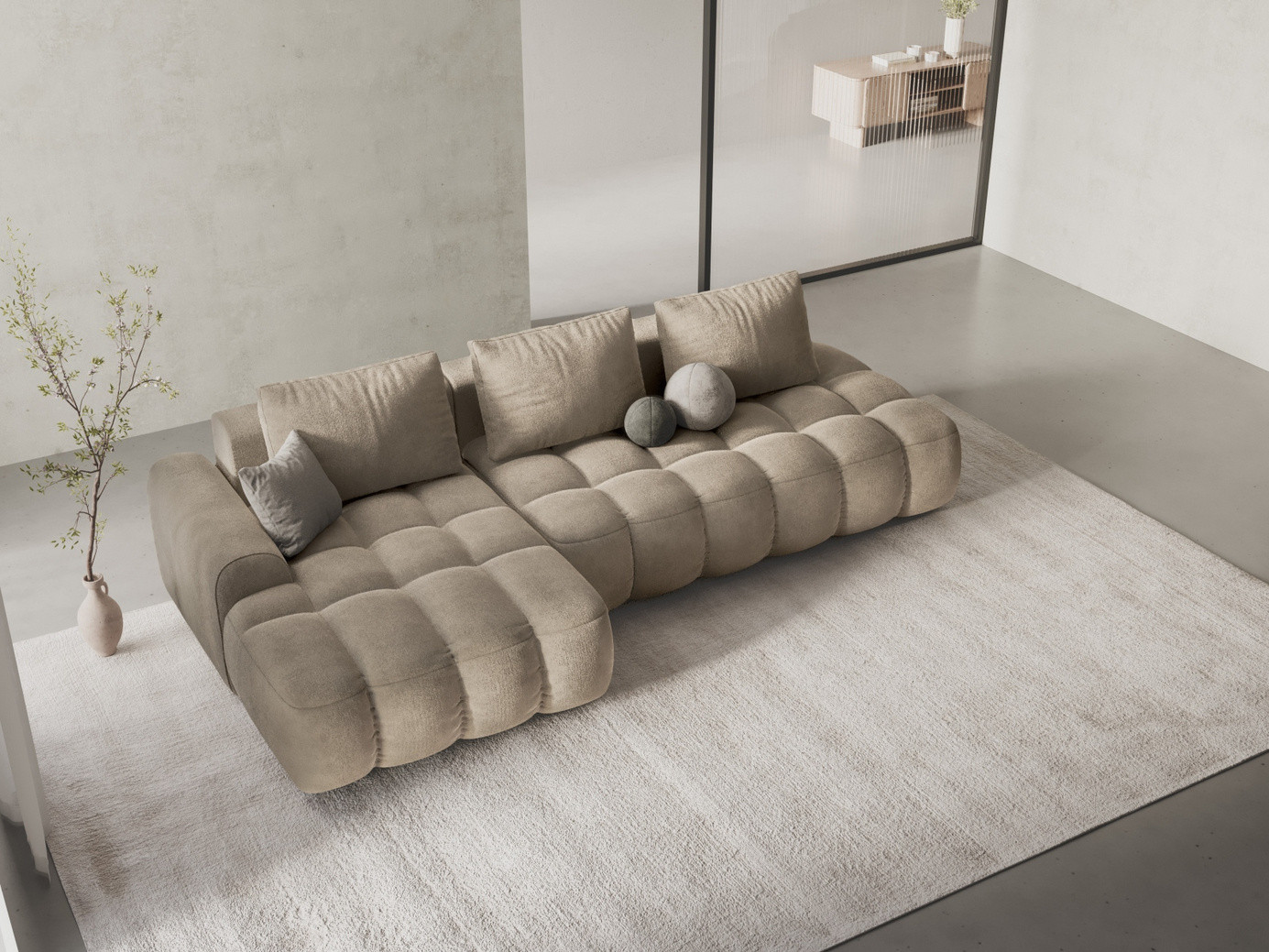Cosmopolitan Design venstrevendt fløyelshjørnesovesofa med oppbevaring, "Linz", 3-seter, 275 × 142 × 84 cm, Vogue, svarte plastben, Variant LCFO_120