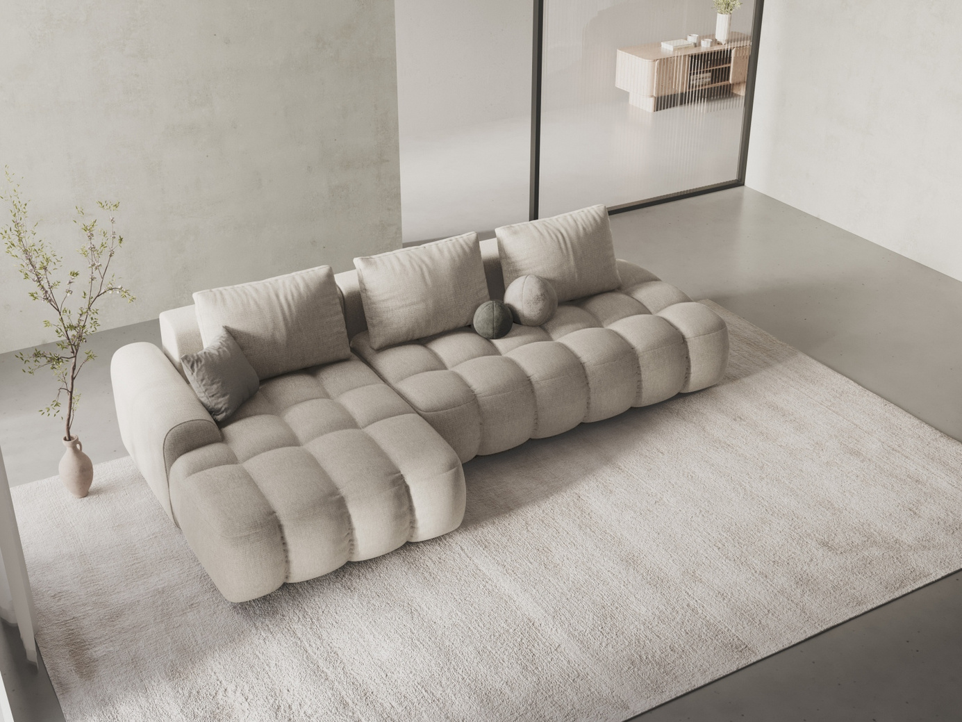 Cosmopolitan Design venstrevendt hjørnesovesofa med oppbevaring, "Linz", 3-seter, 275 × 142 × 84 cm, Sorella, svarte plastben, Variant LCFO_193