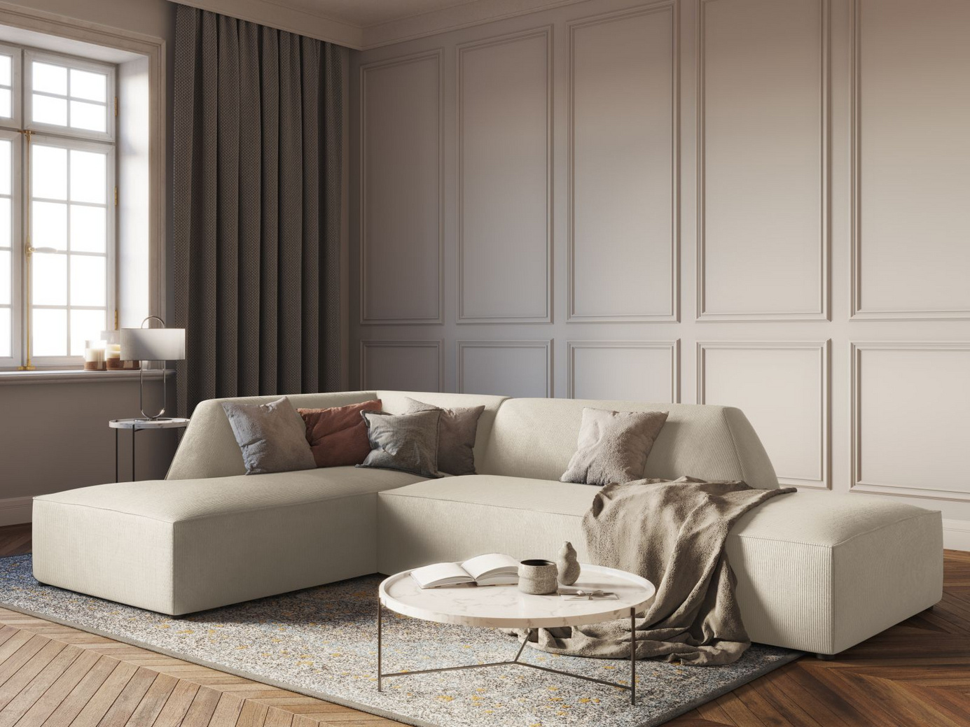 Cosmopolitan Design venstrevendt modulhjørnesofa, "Siena", 4-seter, 273 × 180 × 69 cm, Scala, svarte plastben, Variant LCO_100