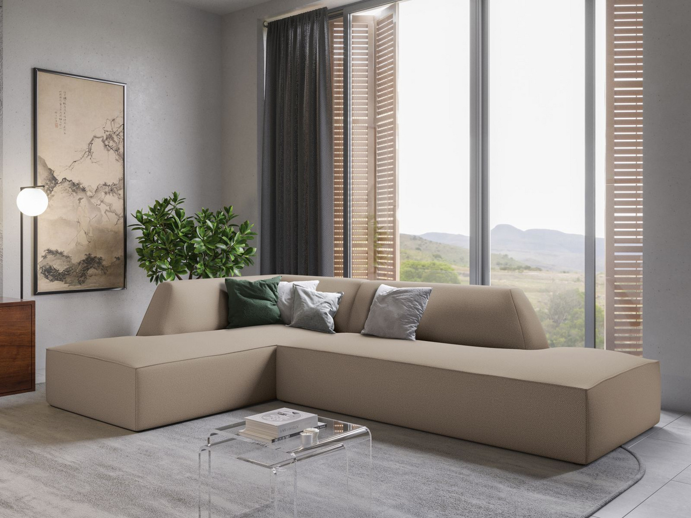 Cosmopolitan Design venstrevendt modulhjørnesofa, "Siena", 4-seter, 273 × 180 × 69 cm, Ottawa, svarte plastben, Variant LCO_137