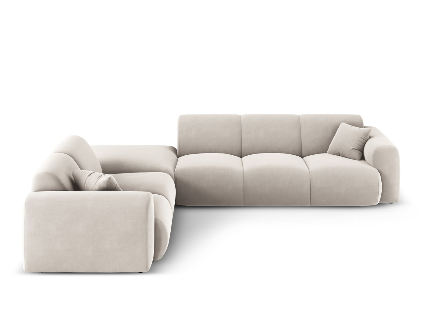 Cosmopolitan Design venstrevendt fløyelshjørnesofa, "Nolio", 4-seter, 315 × 250 × 72 cm, Casino, svarte plastben