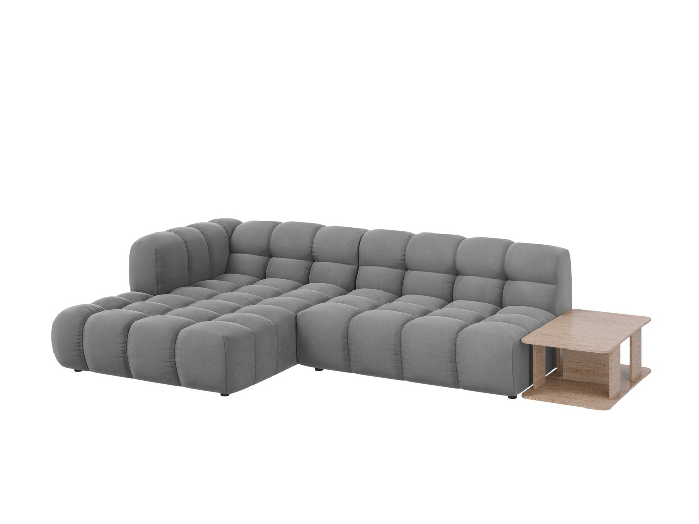 Cosmopolitan Design venstrevendt fløyelsmodulhjørnesofa, "Sky", 4-seter, 297 × 162 × 70 cm, Casino, svarte plastben