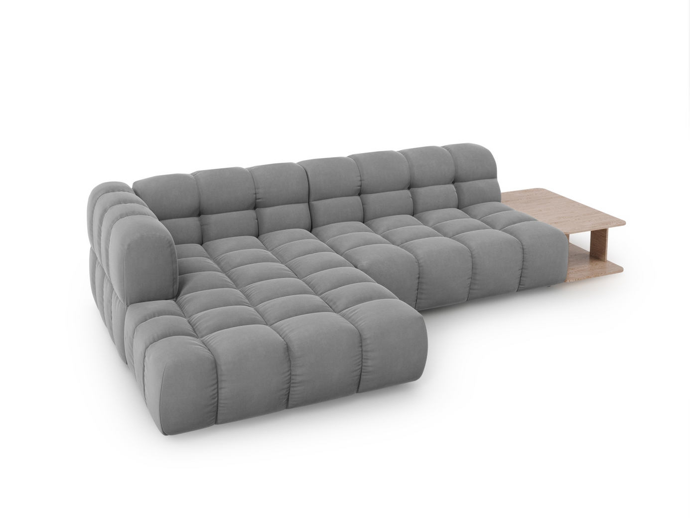 Cosmopolitan Design venstrevendt fløyelsmodulhjørnesofa, "Sky", 4-seter, 297 × 162 × 70 cm, Casino, svarte plastben