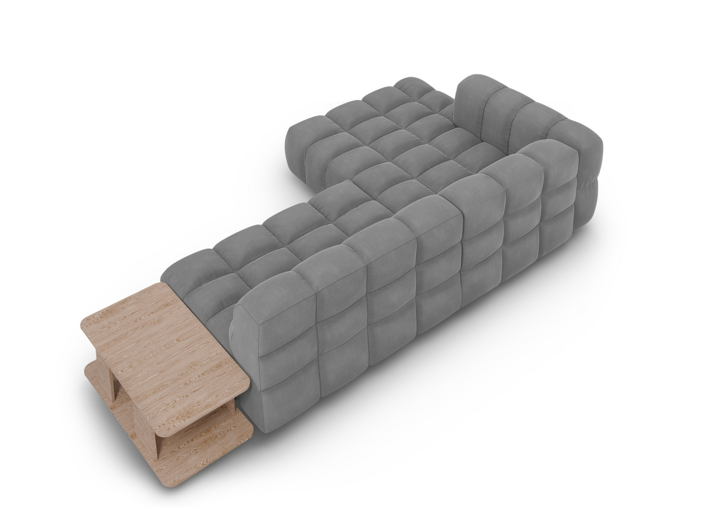 Cosmopolitan Design venstrevendt fløyelsmodulhjørnesofa, "Sky", 4-seter, 297 × 162 × 70 cm, Casino, svarte plastben