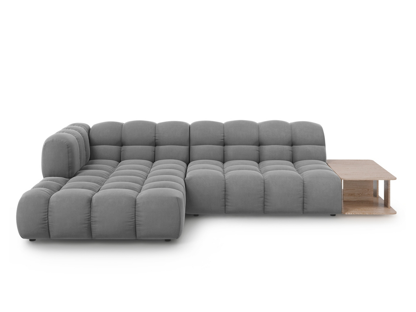 Cosmopolitan Design venstrevendt fløyelsmodulhjørnesofa, "Sky", 4-seter, 297 × 162 × 70 cm, Casino, svarte plastben