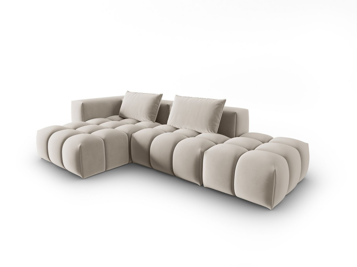 Cosmopolitan Design venstrevendt fløyelsmodulhjørnesofa, "Verona", 4-seter, 265 × 145 × 70 cm, Casino, svarte plastben