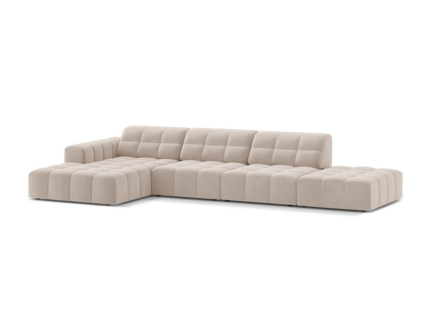 Cosmopolitan Design venstrevendt fløyelshjørnesofa, "Chicago", 5-seter, 348 × 167 × 78 cm, Venus, svarte plastben