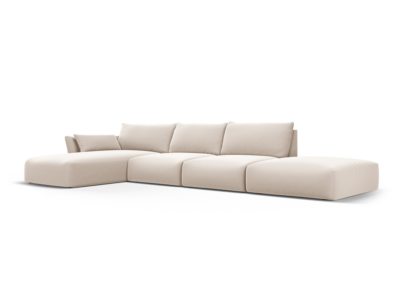 Cosmopolitan Design venstrevendt fløyelshjørnesofa, "Matera", 5-seter, 364 × 171 × 85 cm, Salvador, svarte plastben